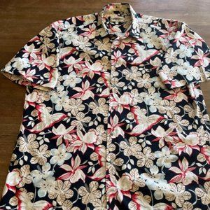Vintage Campia Moda‎ Mens Hawaiian Floral Shirt S/S Size XLarge Black Tan Cotton